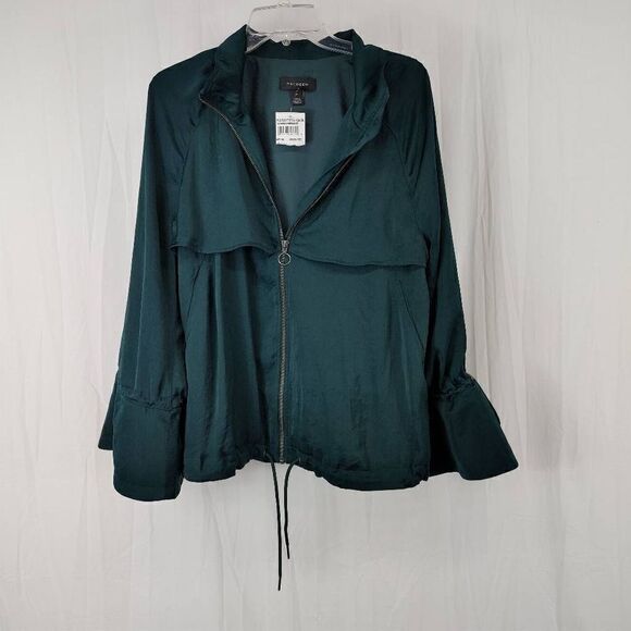 NWT Halogen Women's Size Medium Emerald Green Zip Up Jacket Bell Sleeves Draw St - Picture 7 of 8